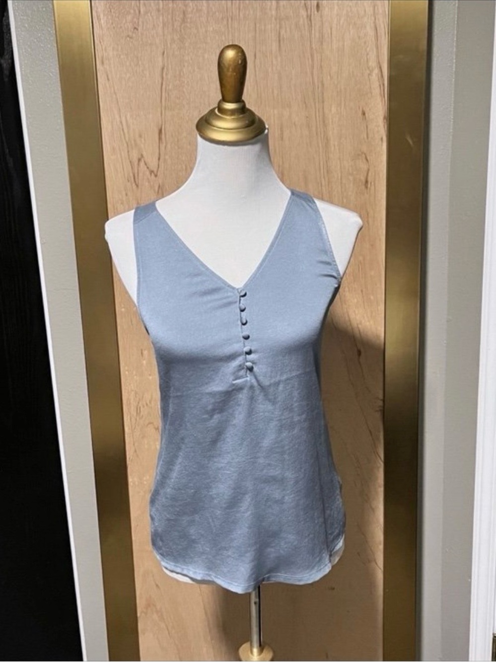 Express Light Blue V-Neck Button Tank